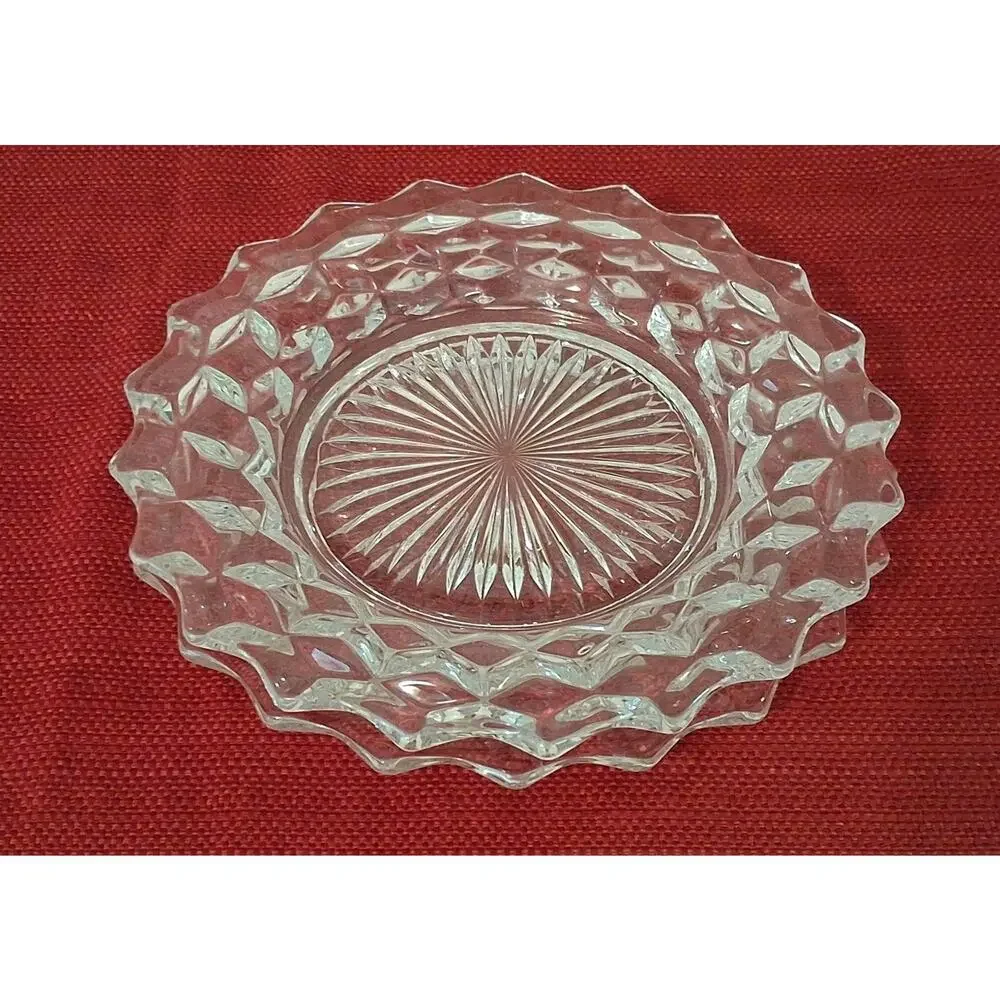 Set of 2 Vintage Fostoria American Clear 8” Salad Round Cubist Plate
